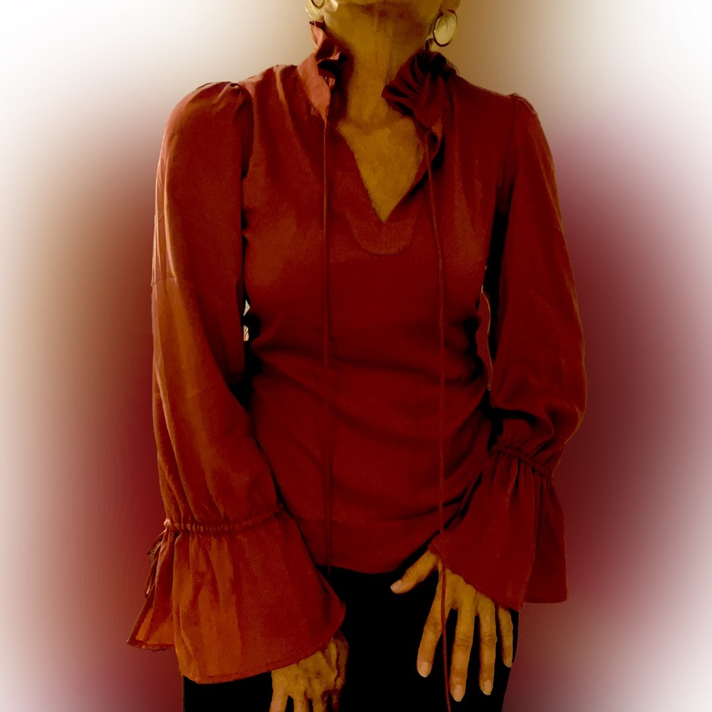Banana republic, terracotta color elegant satin style boho blouse, size XS